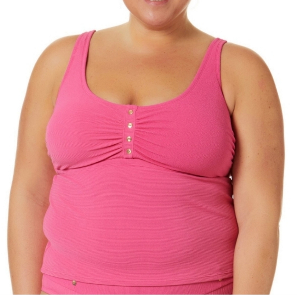 TimeANDTrue Women's Plus Button Front Smocked Tankini